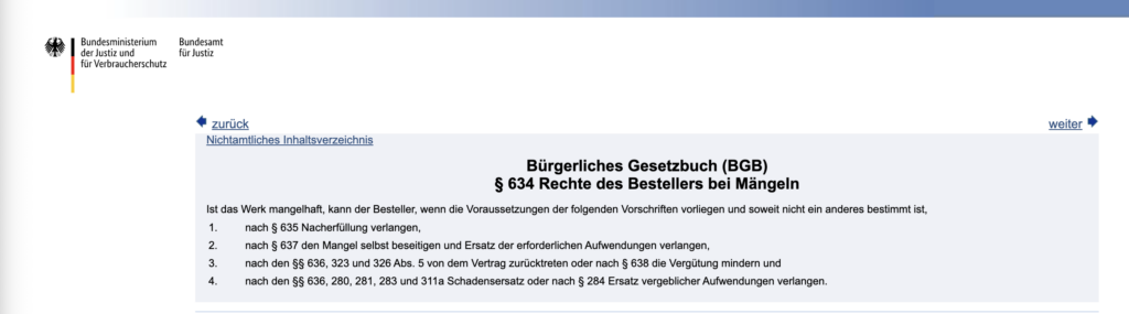 Werkvertragsrecht nach § 634 im BGB