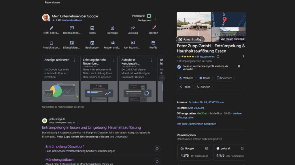Beispiel von einem Google Unternehmensprofil